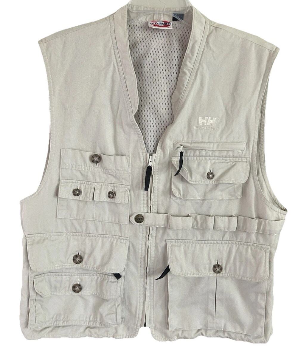 Helly Hansen Vintage 90s Fishing Vest Safari Photo Utility Beige Mesh M